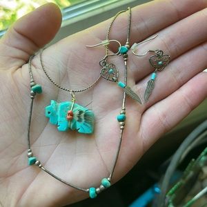 Bundle! Turquoise choker, Bison necklace, and heart dream catcher earrings
